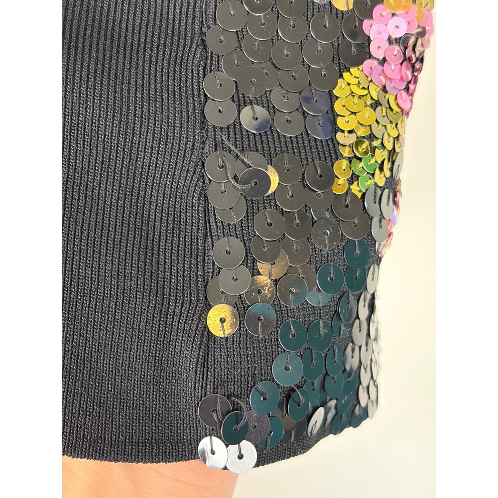 Michelle Nicole Sequin Floral Tank Top Medium Black Y2K Glam Ribbed Dark Fairy - Picture 6 of 7